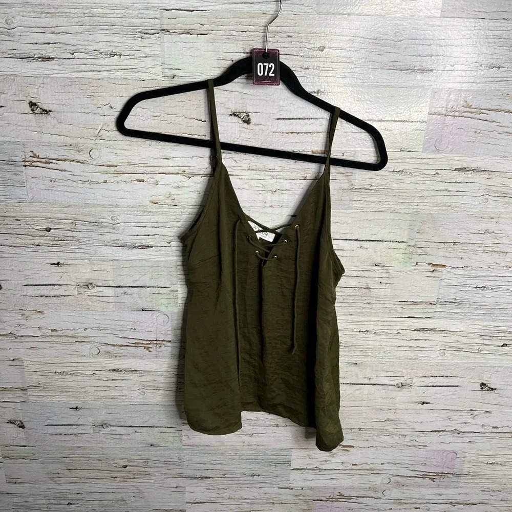 73. Wylder green  blouse tank top lace up size small